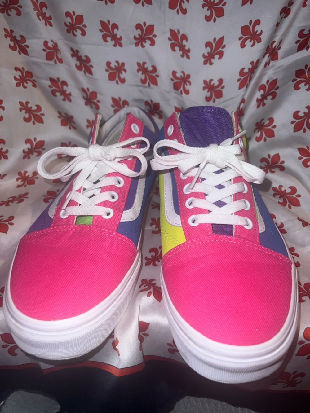 Mens Bright Multi-Color Canvas Sneakers - Pink Accent